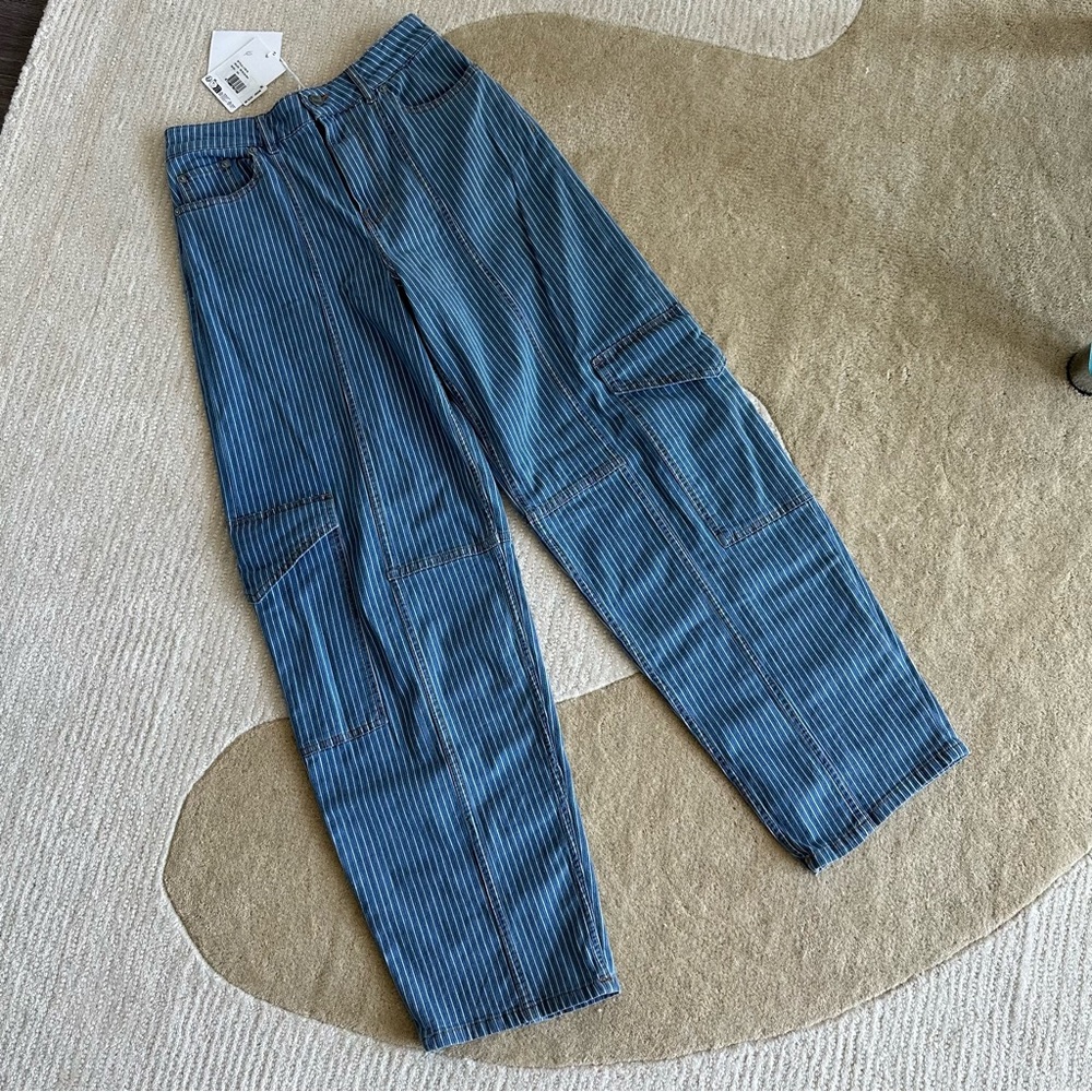 GANNI Light Stripe Denim Cargo Pants